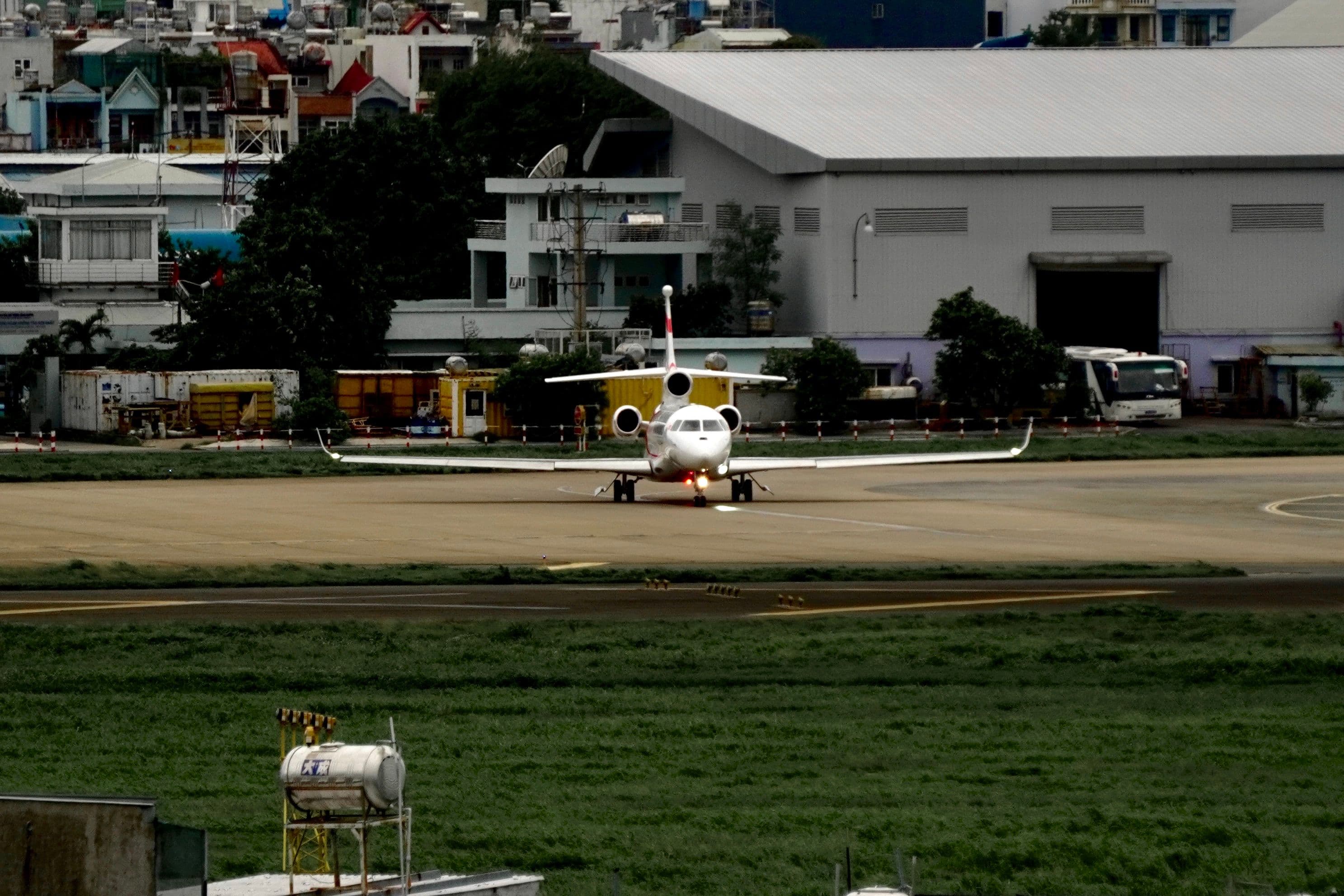 Business jet on the ramp at dusk