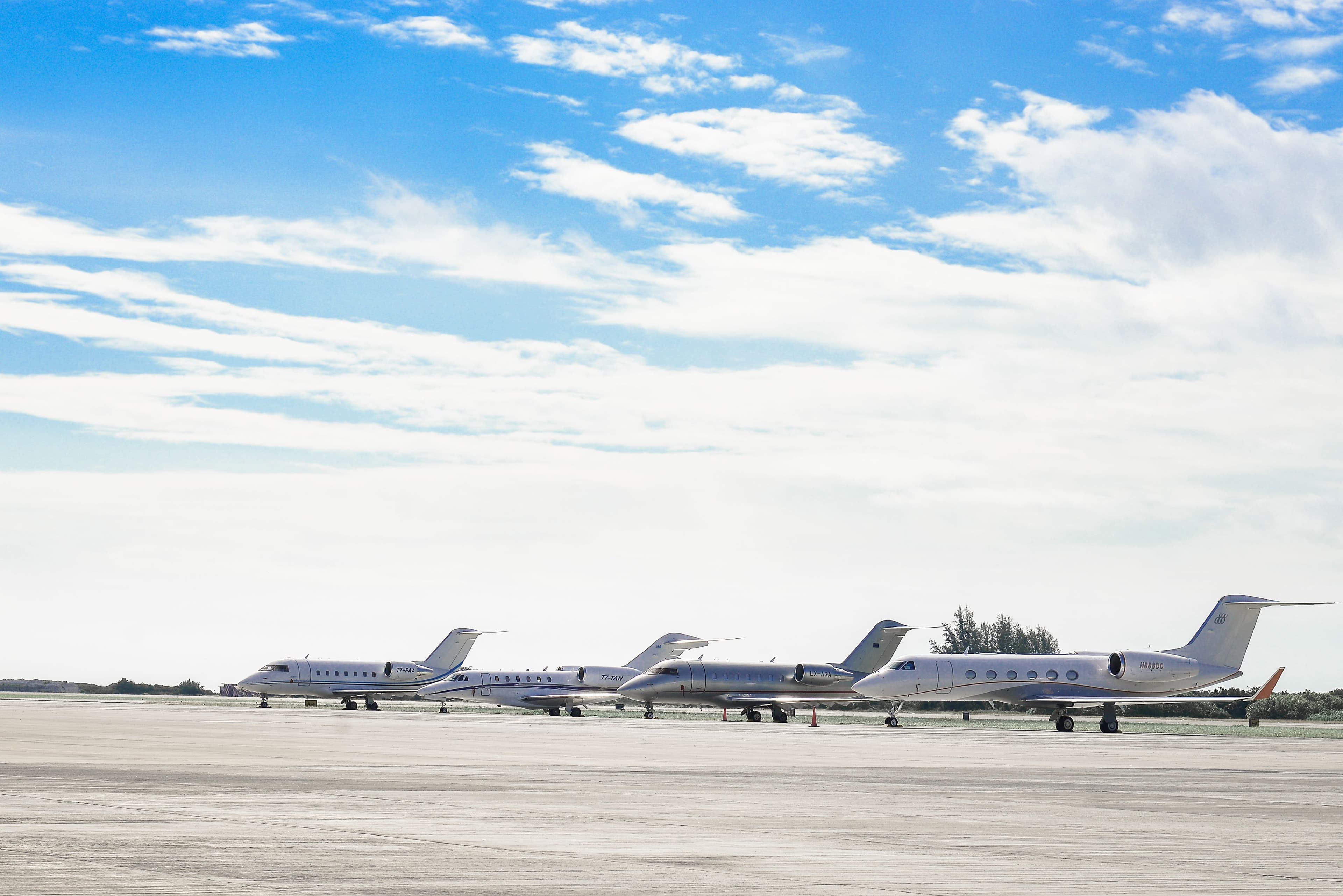 Business jet on the ramp before departure