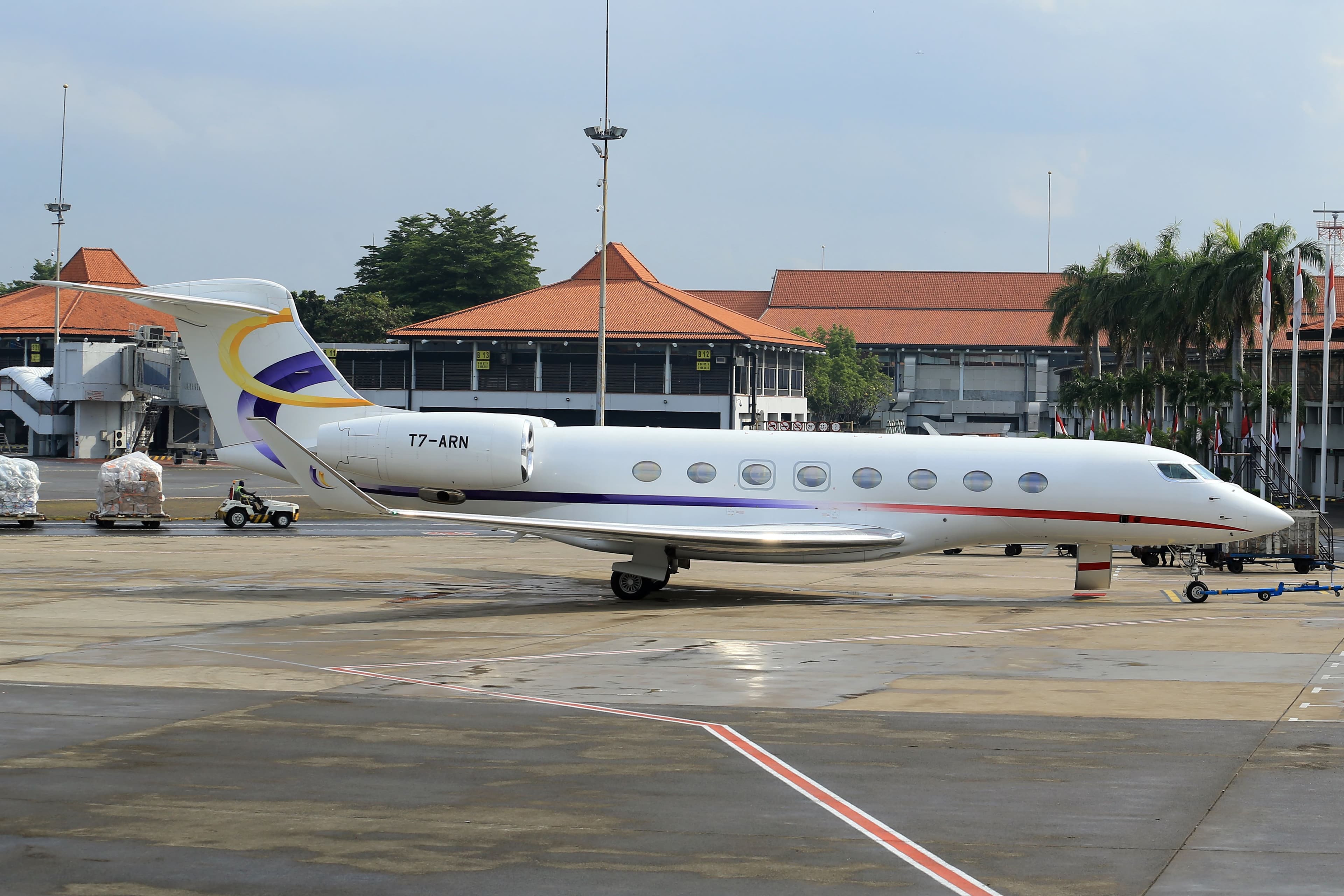 Business jet on the ramp before departure