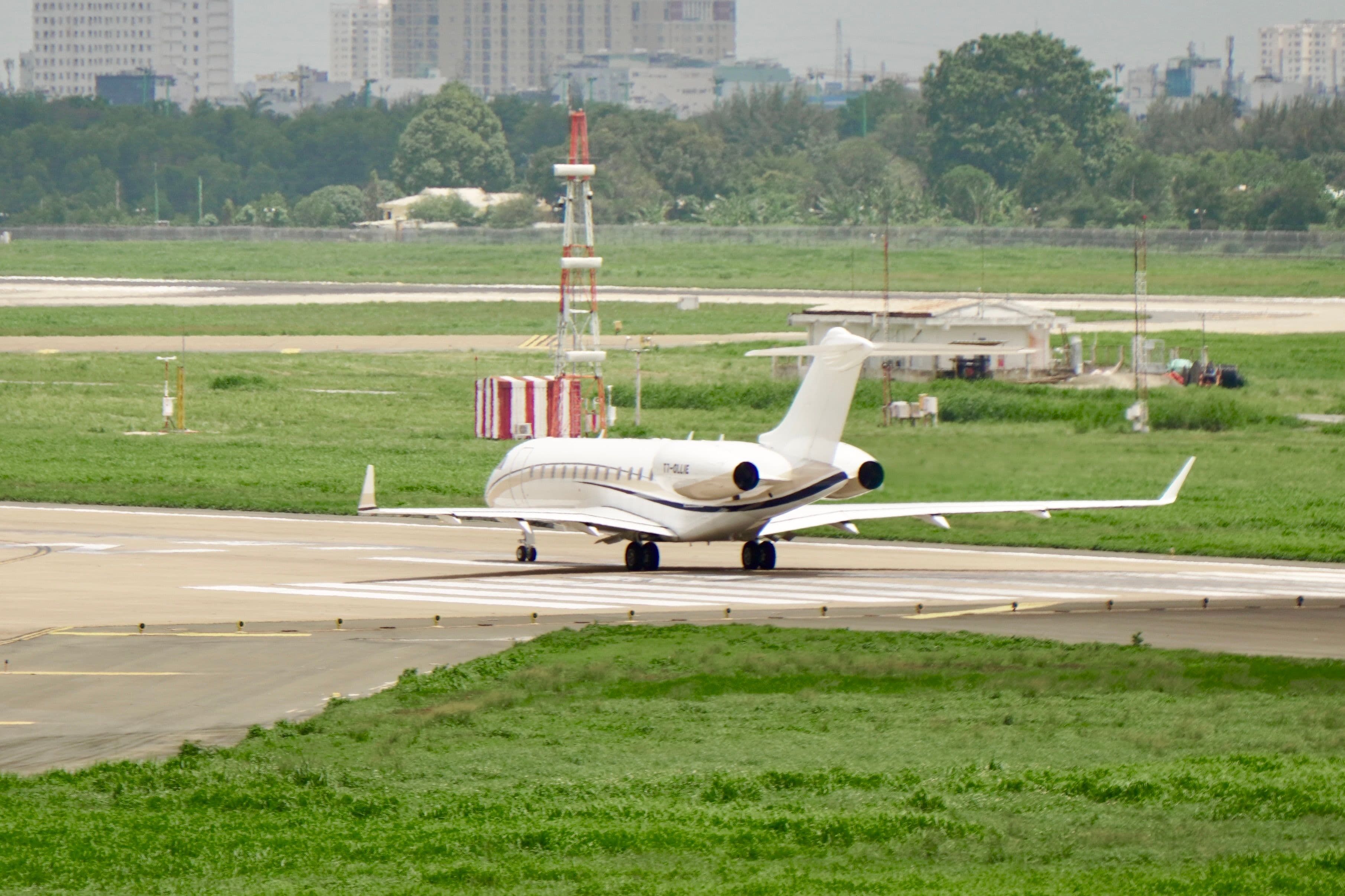 Business jet on the ramp before departure