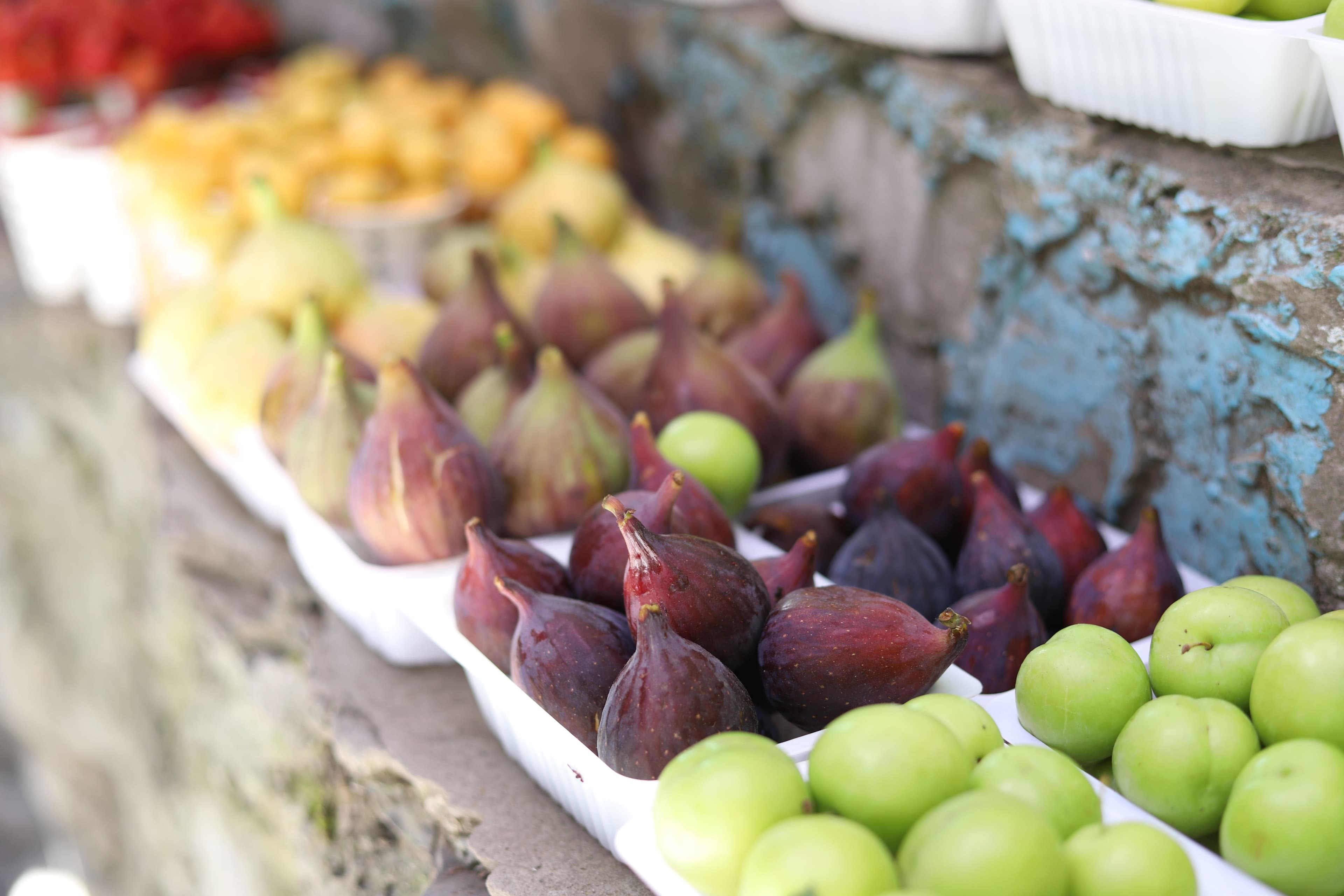 Fresh produce at a market stall in the early morning